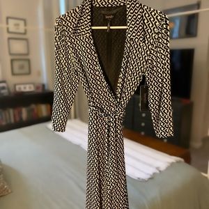 NWT Laundry Geometric Black and White Wrap Dress, Sz S